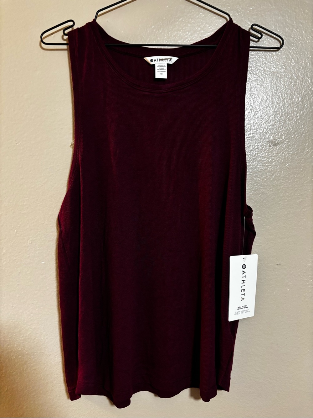 Athleta Women's Well Rested Rib Sleep Tank Top in Deep Burgundy